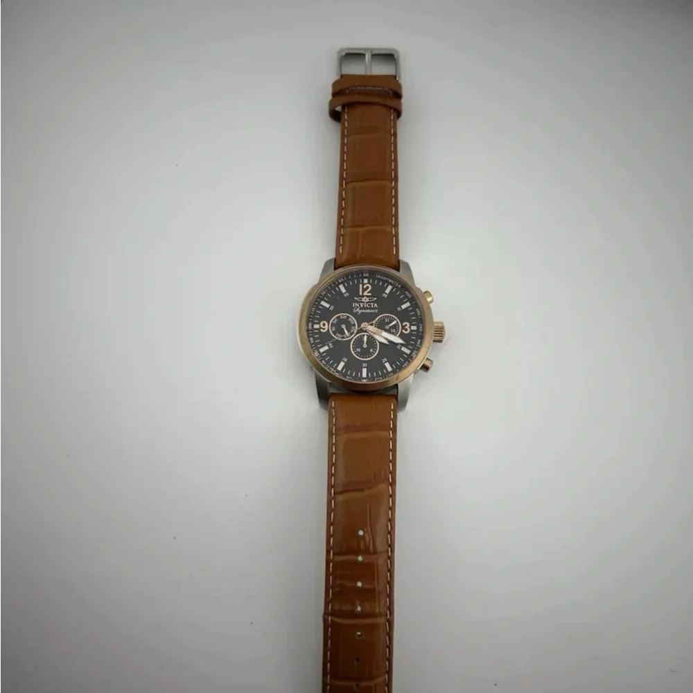 Invicta Men's Signature II Black Dial Brown Genuine Leather Watch 7340 #46